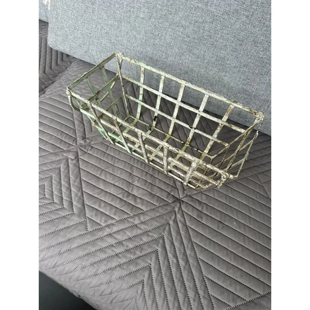 Metal Strap Basket Storage Centerpiece Planter Display Gold Verdigris 2 Handle